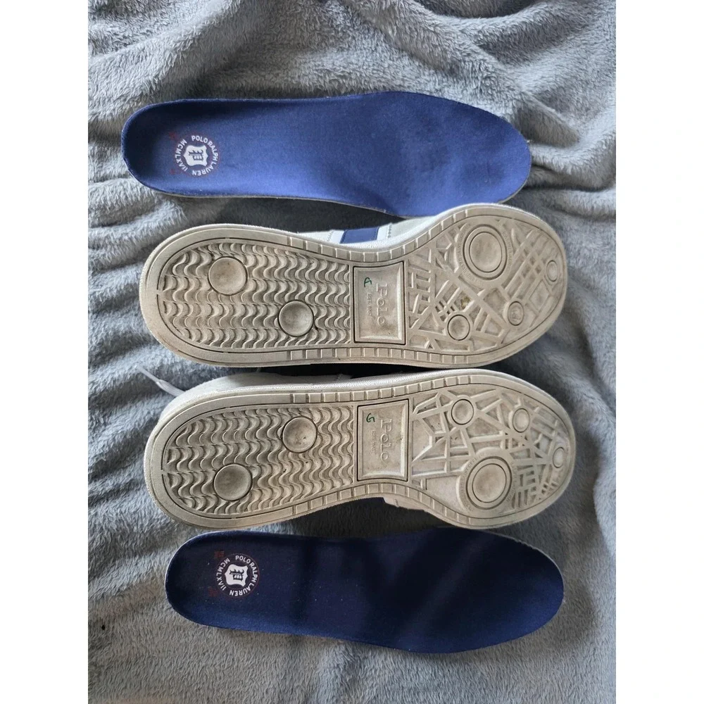 Polo Ralph Lauren Heritage Aera Mens 13 White Suede Navy Blue Sneakers